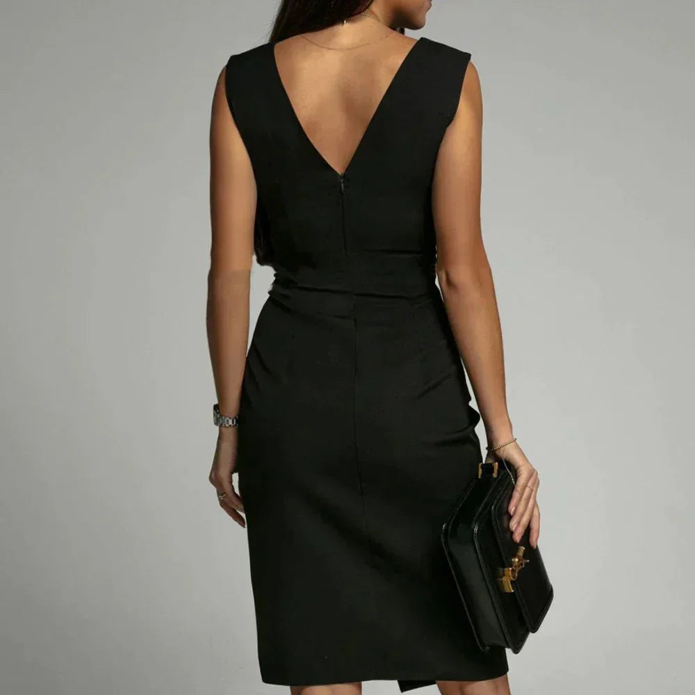 Amelia | Elegant Pleated V Neck Cocktail Dress