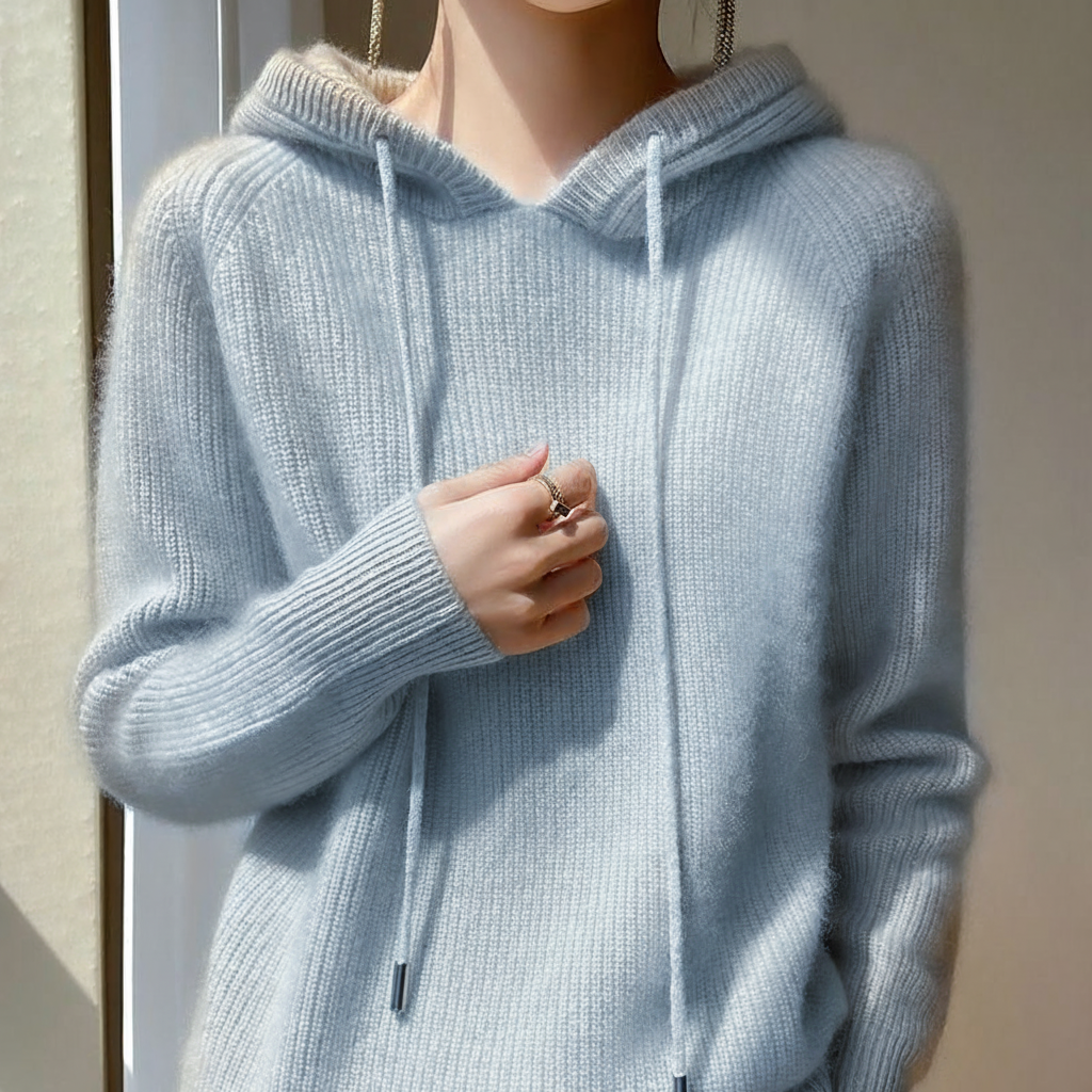 Women's Ribbed Hooded Jumper with Drawstring
