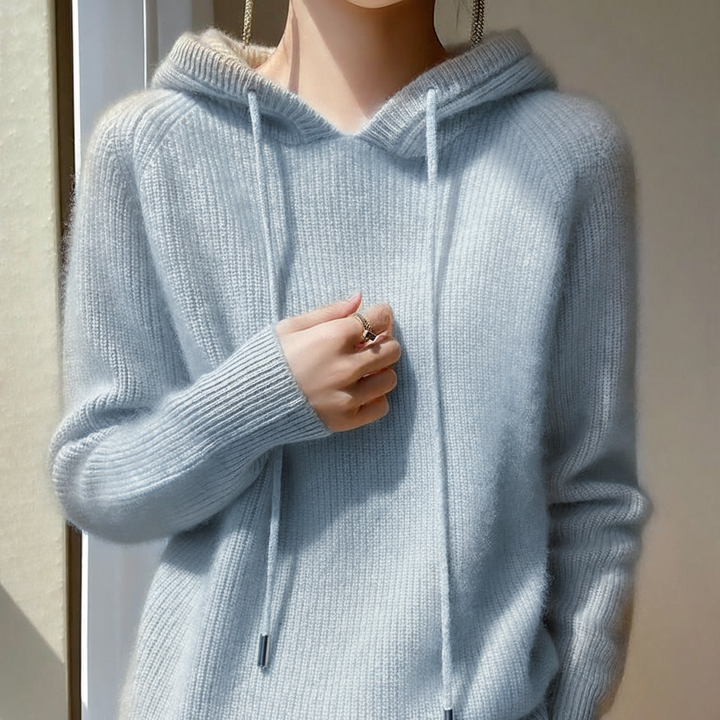 Women's Ribbed Hooded Jumper with Drawstring
