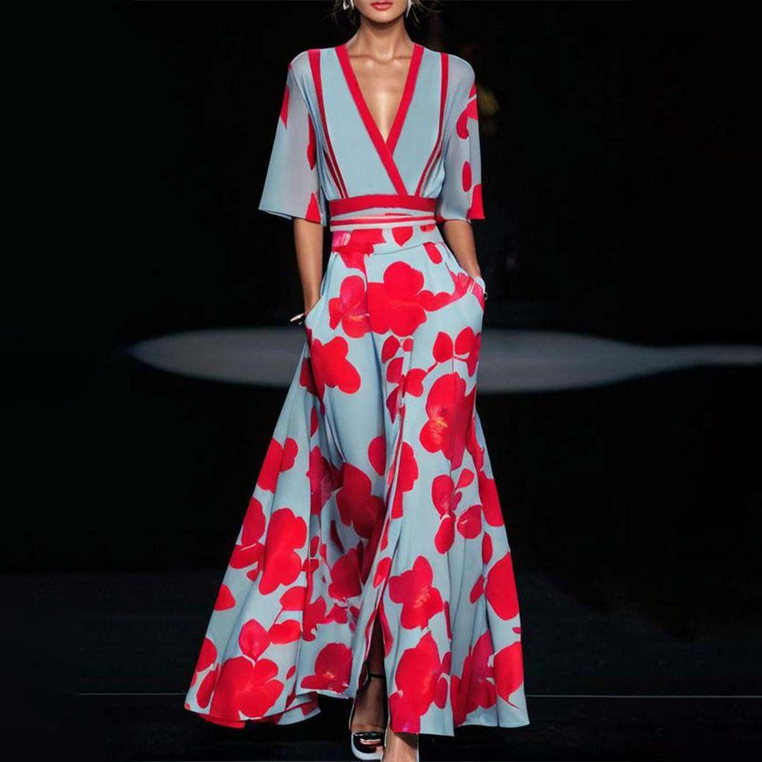 Women's Floral Wrap Maxi Dress with Waist Tie