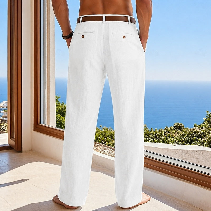 Men's Linen Pleated Pants with Tailored Fit
