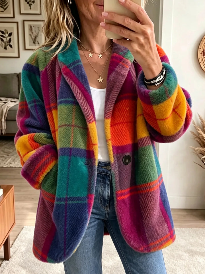 Women's Check Fleece Coat with Button Front