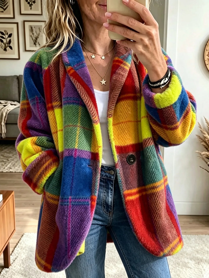 Women's Check Fleece Coat with Button Front