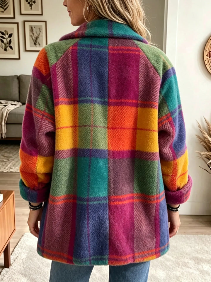 Women's Check Fleece Coat with Button Front