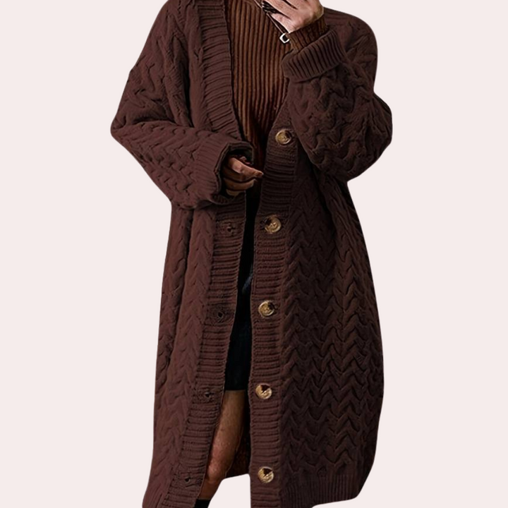 Women's Chunky Knit Longline Cardigan with Buttons
