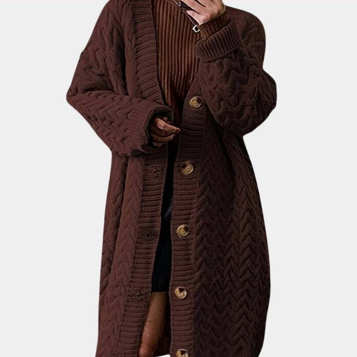 Women's Chunky Knit Longline Cardigan with Buttons