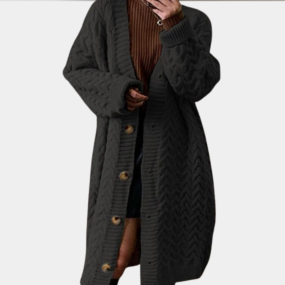 Women's Chunky Knit Longline Cardigan with Buttons