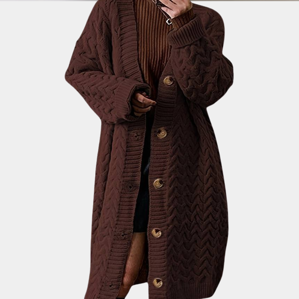 Women's Chunky Knit Longline Cardigan with Buttons