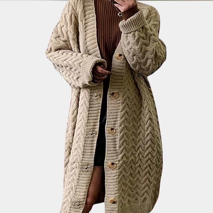 Women's Chunky Knit Longline Cardigan with Buttons