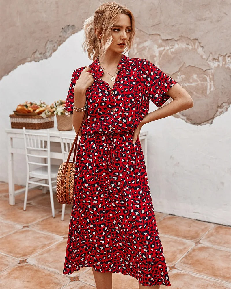 Women's Short Sleeve Printed Midi Dress