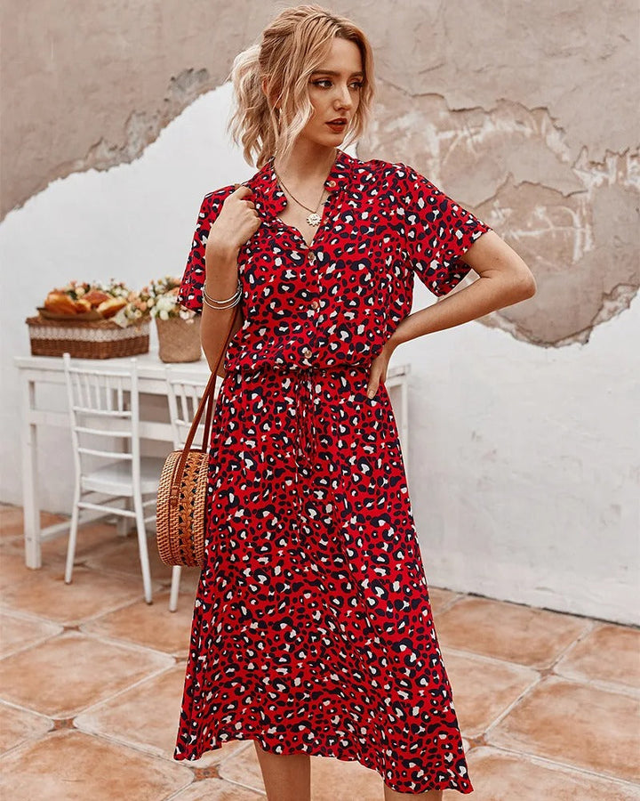 Women's Short Sleeve Printed Midi Dress