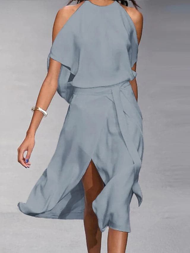 Clara | Formal Halter Neck Evening Midi Dress