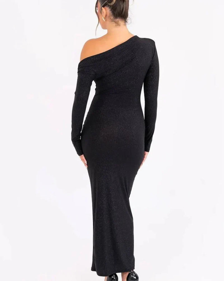 Elodie | Glitter One Shoulder Evening Maxi Dress
