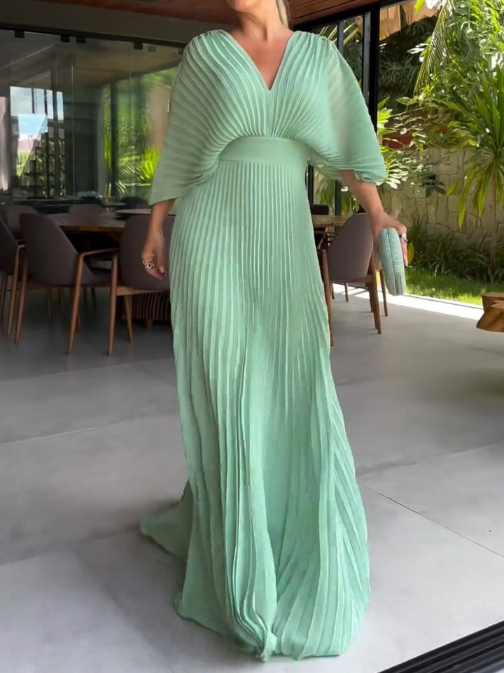 Lucia | Evening Pleated V Neck Maxi Dress