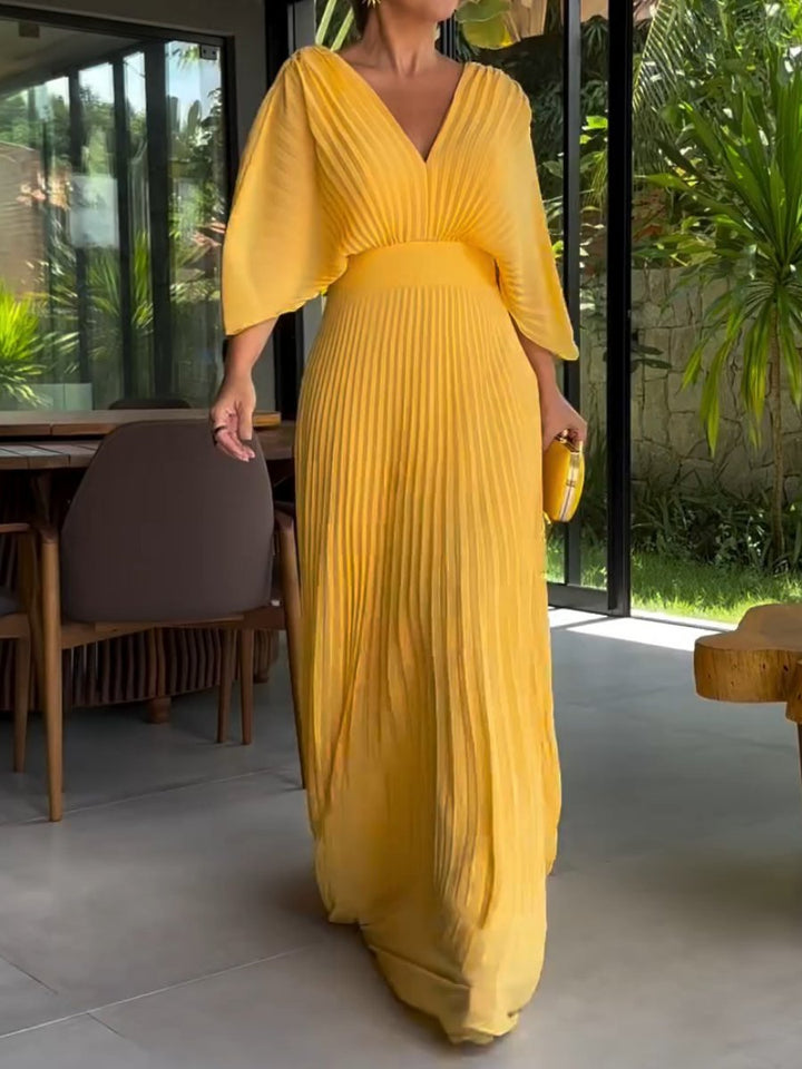 Lucia | Evening Pleated V Neck Maxi Dress