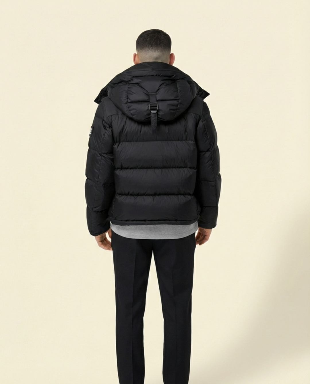 Men's Quilted Puffer Jacket with Hood in Black