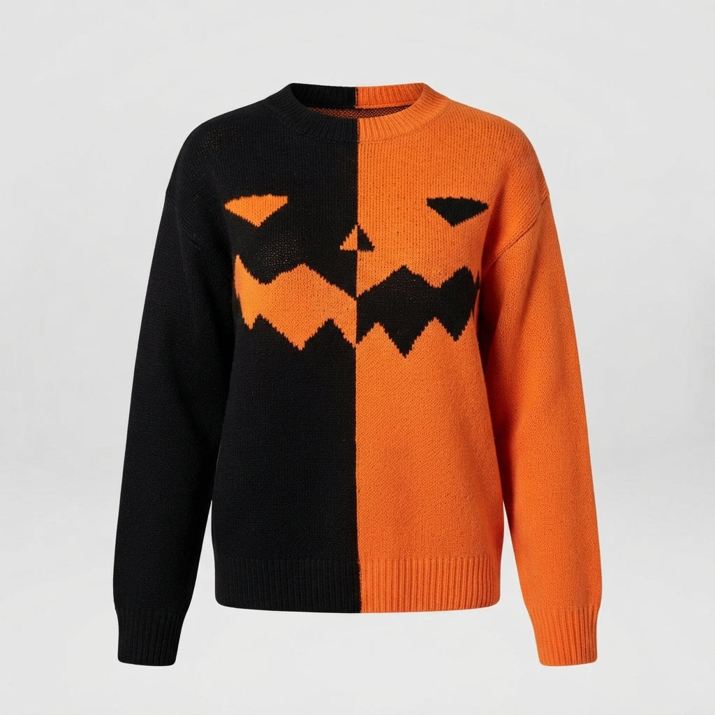 Women's Jack-o'-Lantern Colour Block Halloween Jumper