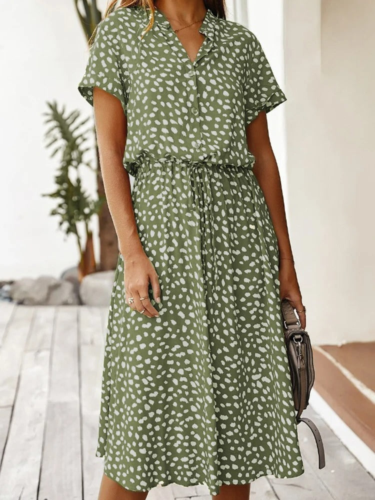 Women's Short Sleeve Printed Midi Dress