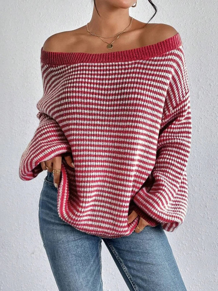 Women's Off-Shoulder Striped Knit Jumper