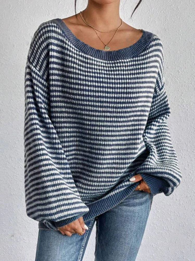 Women's Off-Shoulder Striped Knit Jumper