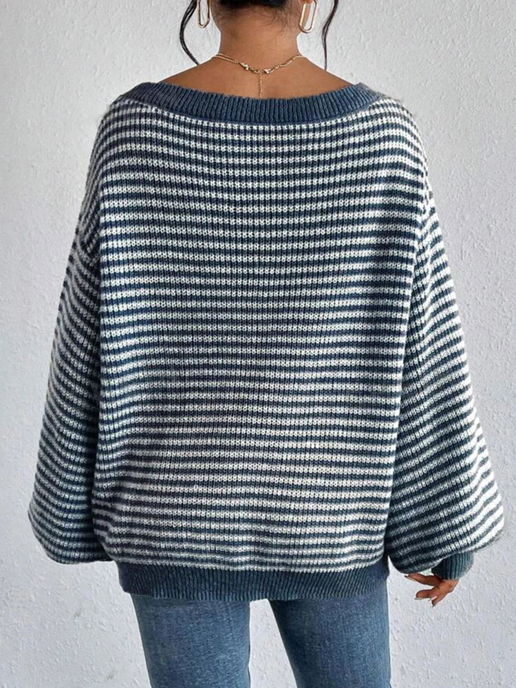 Women's Off-Shoulder Striped Knit Jumper