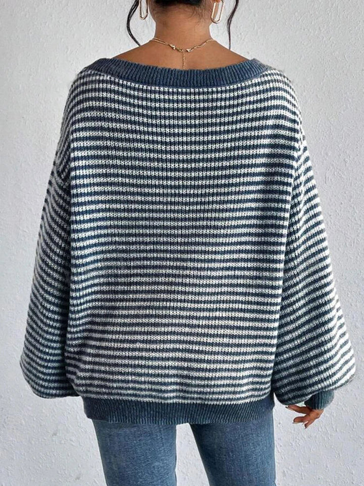 Women's Off-Shoulder Striped Knit Jumper