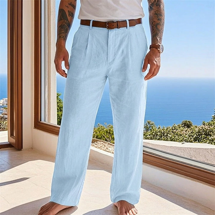 Men's Linen Pleated Pants with Tailored Fit