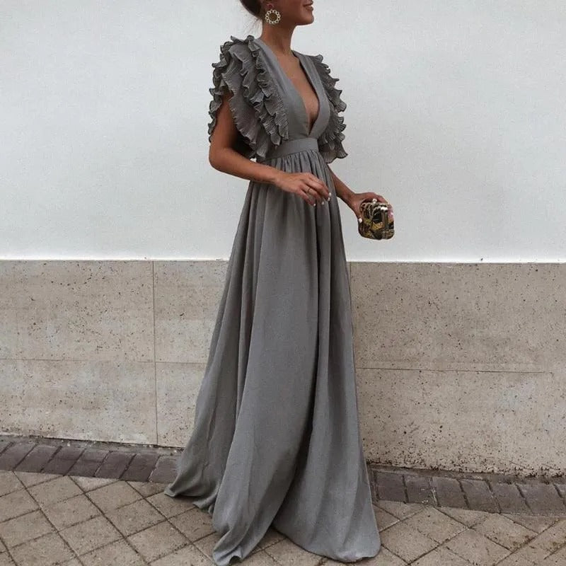 Victoria | Ruffle Sleeve Evening Maxi Dress