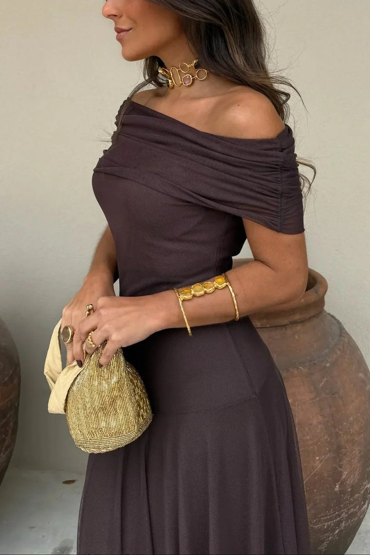 Women's Off-Shoulder Maxi Dress with Ruched Detail
