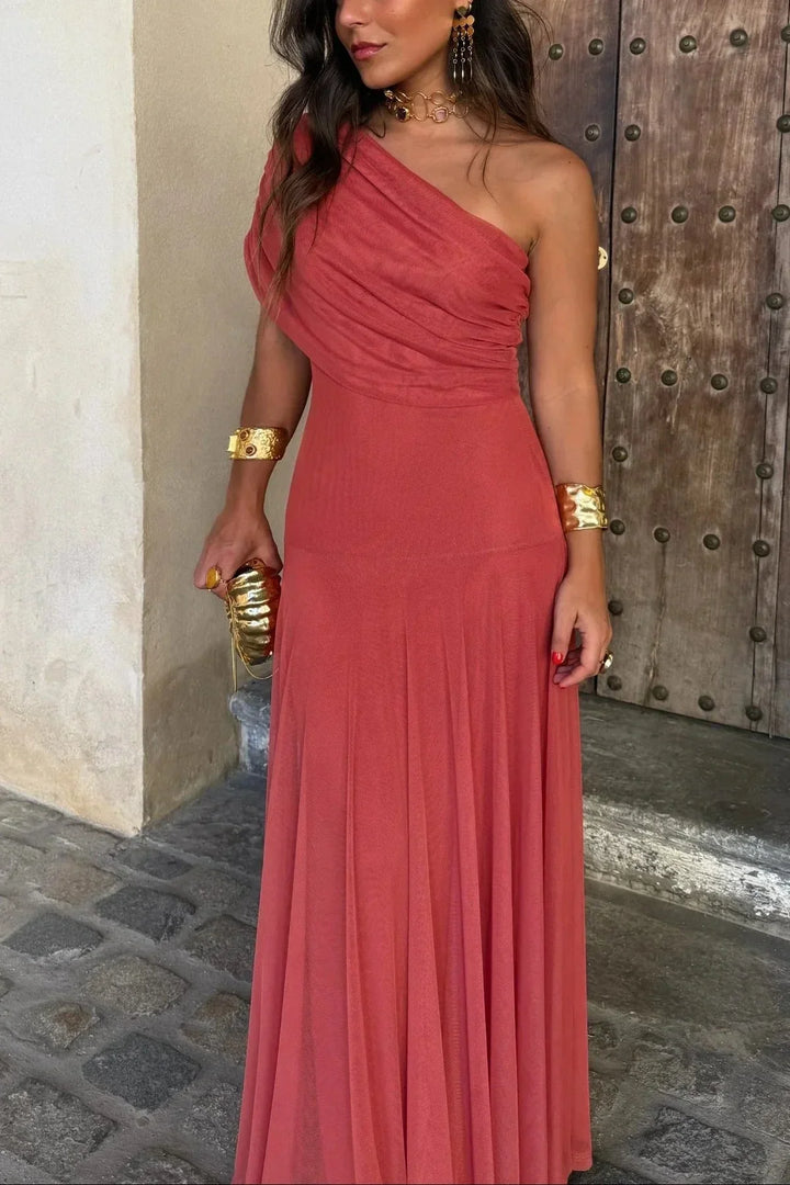 Women's Off-Shoulder Maxi Dress with Ruched Detail