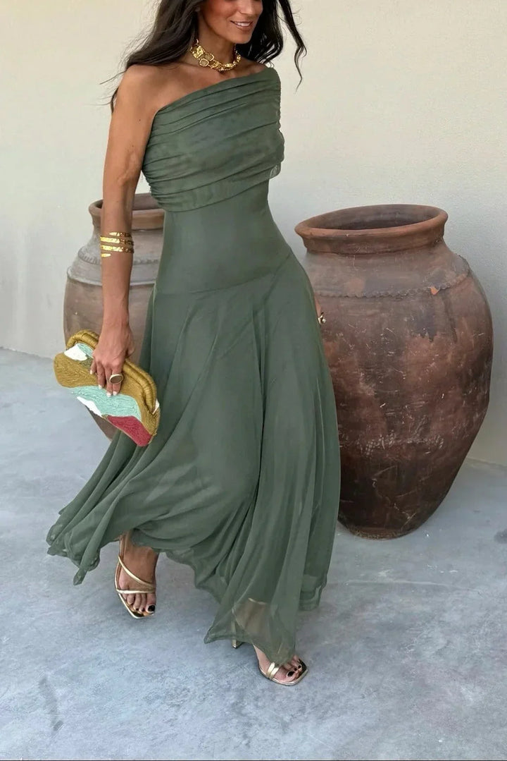 Women's Off-Shoulder Maxi Dress with Ruched Detail