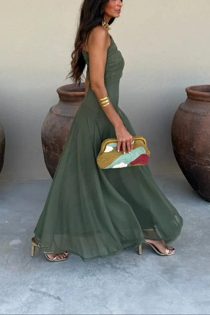 Women's Off-Shoulder Maxi Dress with Ruched Detail