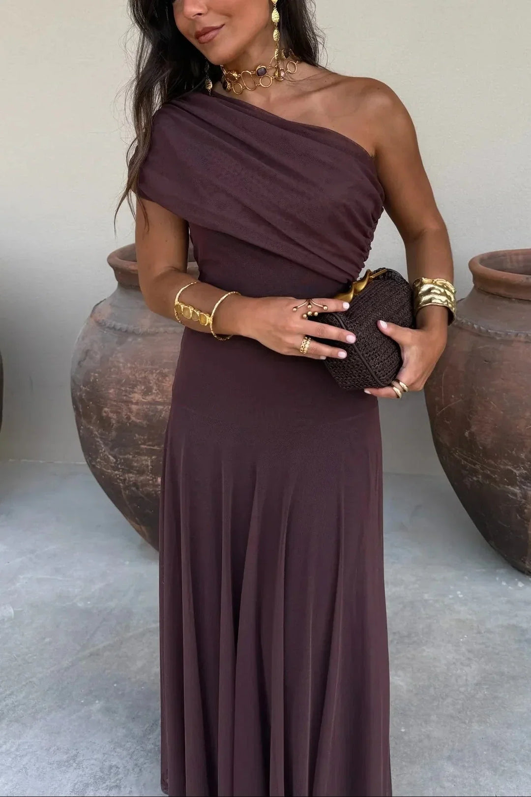 Women's Off-Shoulder Maxi Dress with Ruched Detail