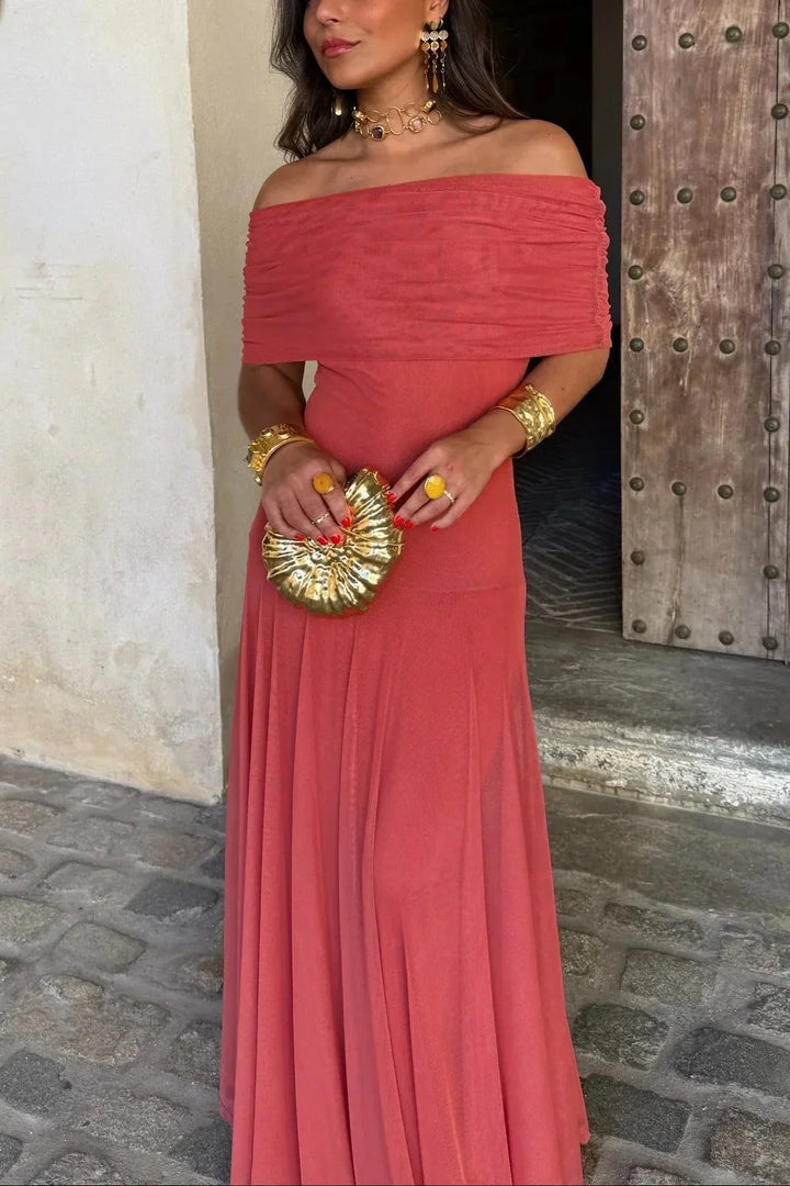 Women's Off-Shoulder Maxi Dress with Ruched Detail