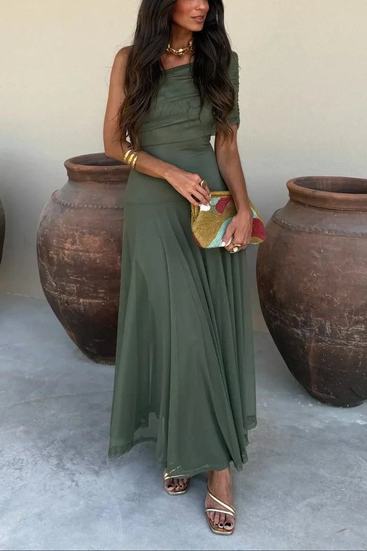 Women's Off-Shoulder Maxi Dress with Ruched Detail