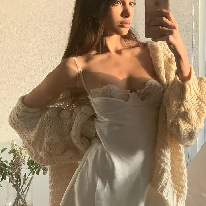 Women's Satin Lace Trim Slip Dress