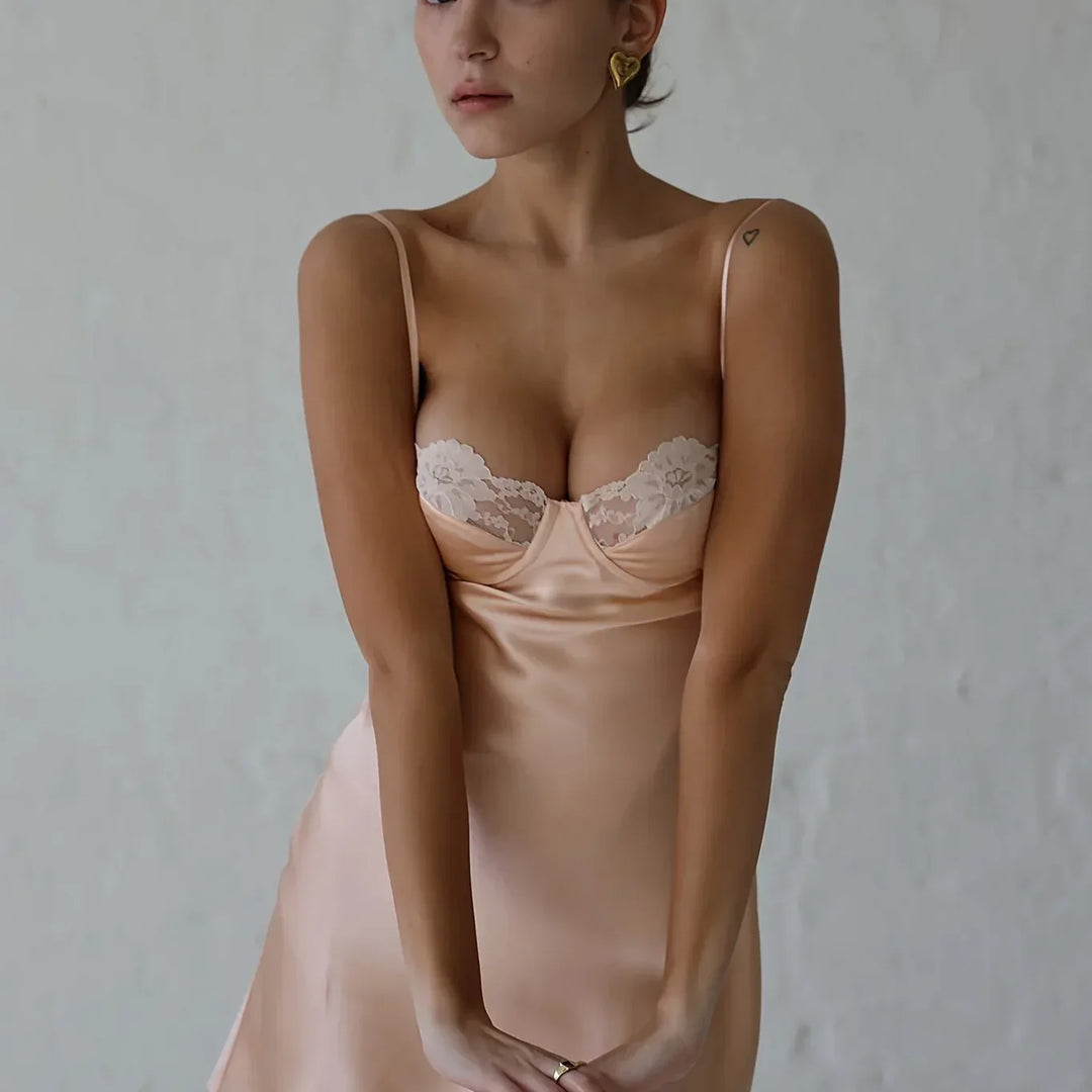Women's Satin Lace Trim Slip Dress