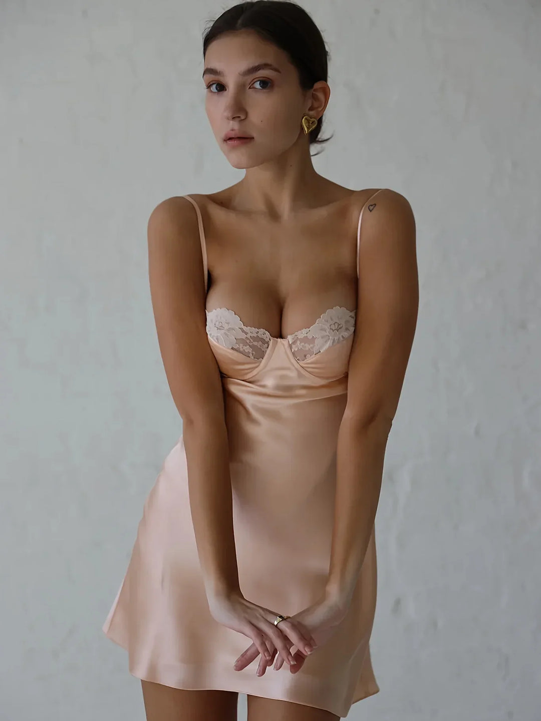 Women's Satin Lace Trim Slip Dress