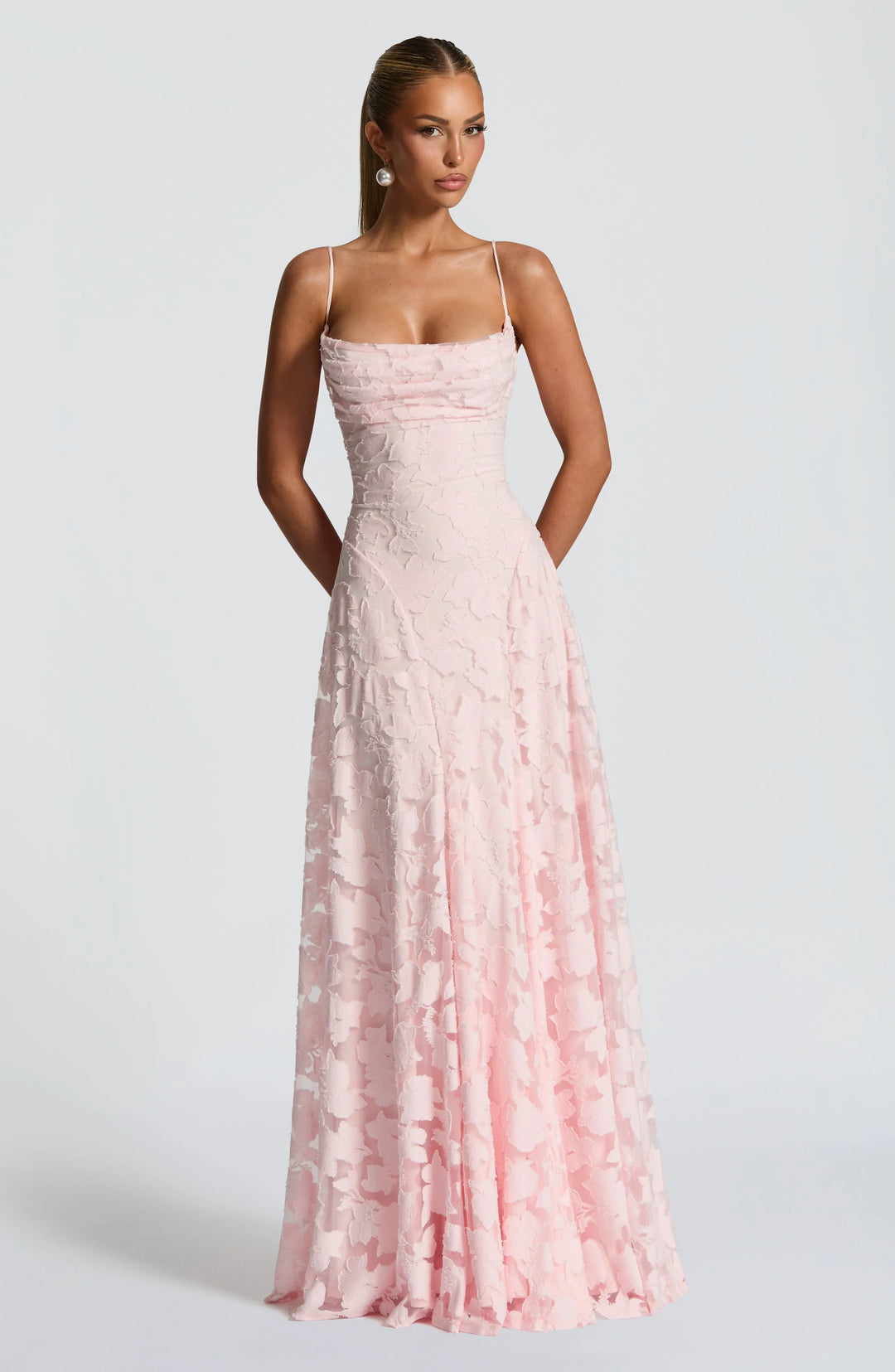 Women's Floral Textured Wedding Guest Maxi Dress