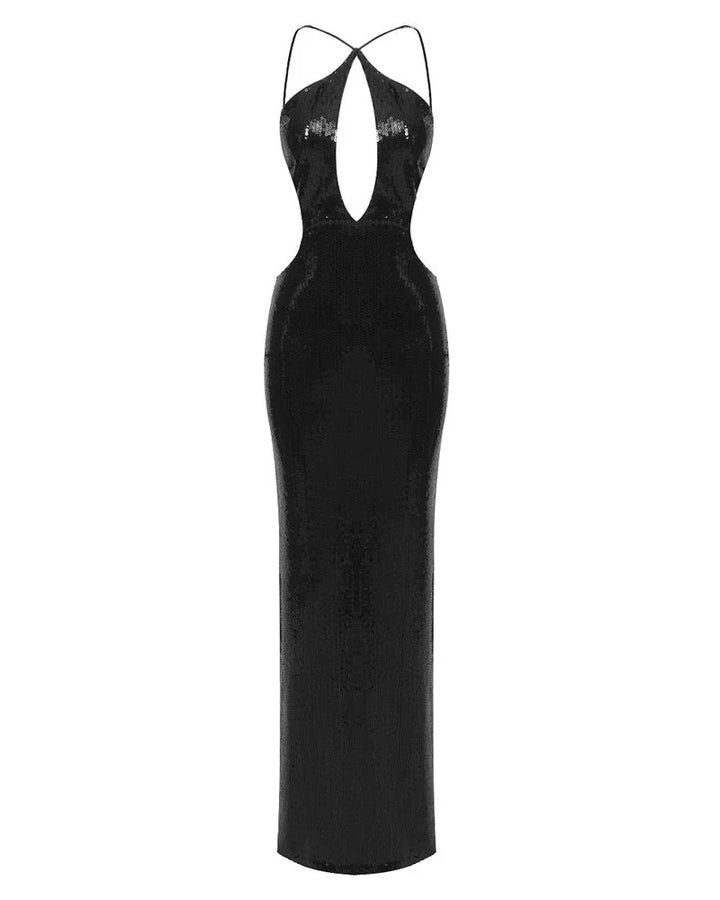 Women's Sequin Cutout Halter Party Maxi Dress