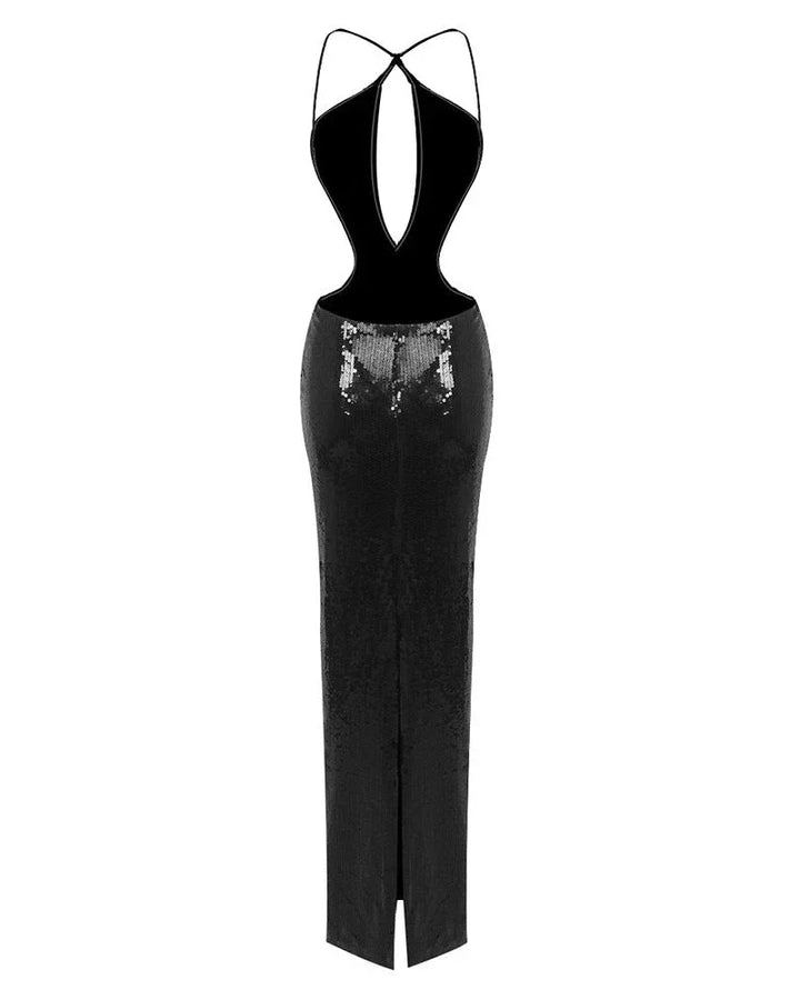 Women's Sequin Cutout Halter Party Maxi Dress
