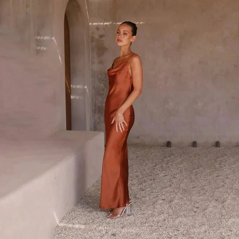 Women's Satin Wedding Guest Maxi Dress