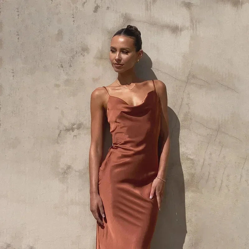 Women's Satin Wedding Guest Maxi Dress