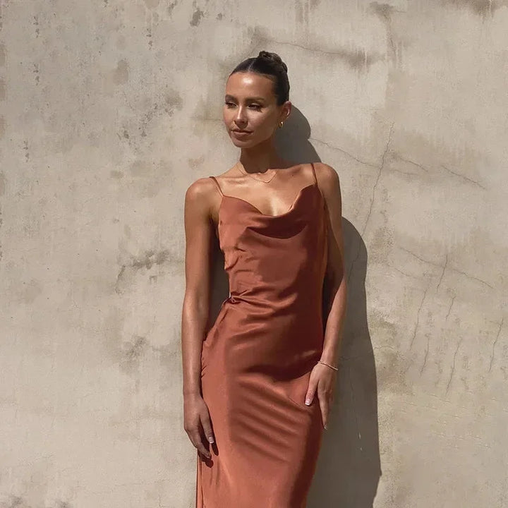 Women's Satin Wedding Guest Maxi Dress