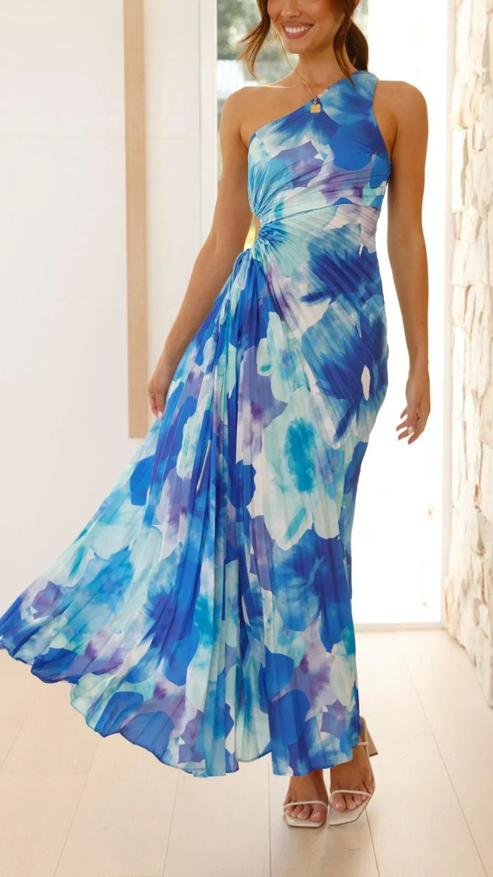 Women's One-Shoulder Cutout Waist Maxi Dress