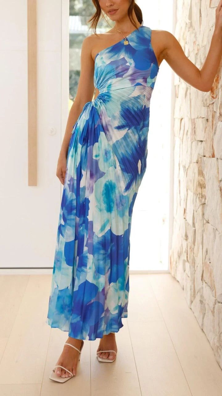 Women's One-Shoulder Cutout Waist Maxi Dress