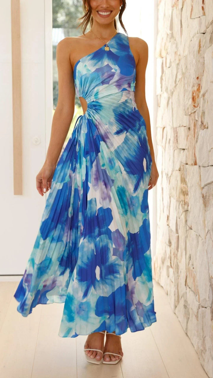 Women's One-Shoulder Cutout Waist Maxi Dress