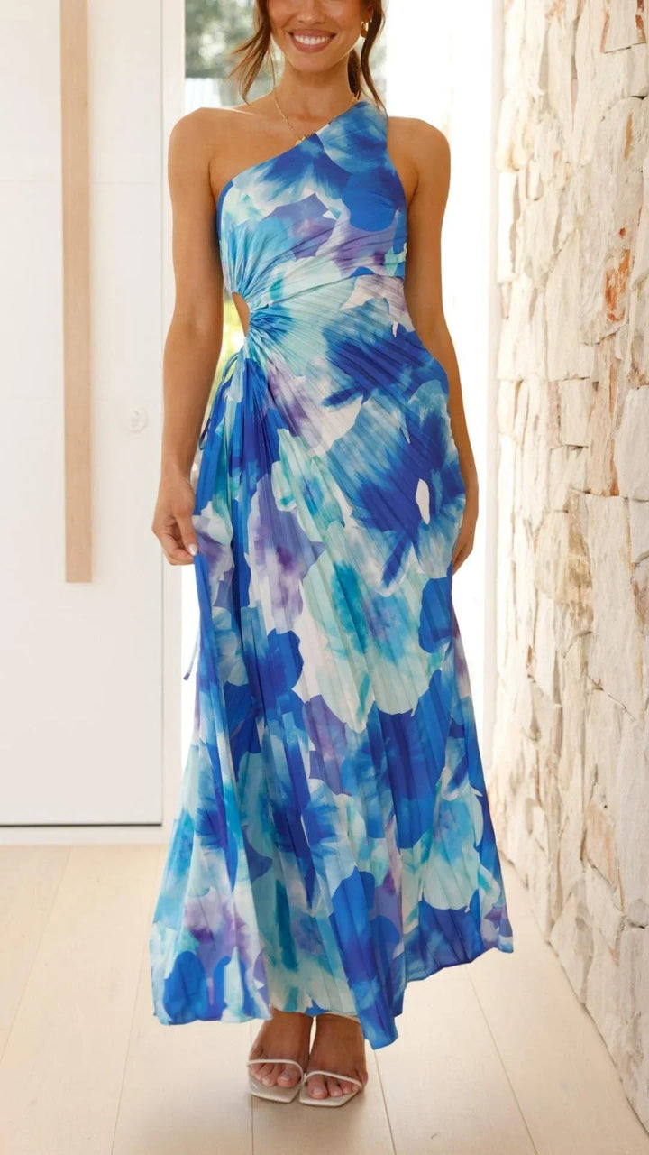 Women's One-Shoulder Cutout Waist Maxi Dress