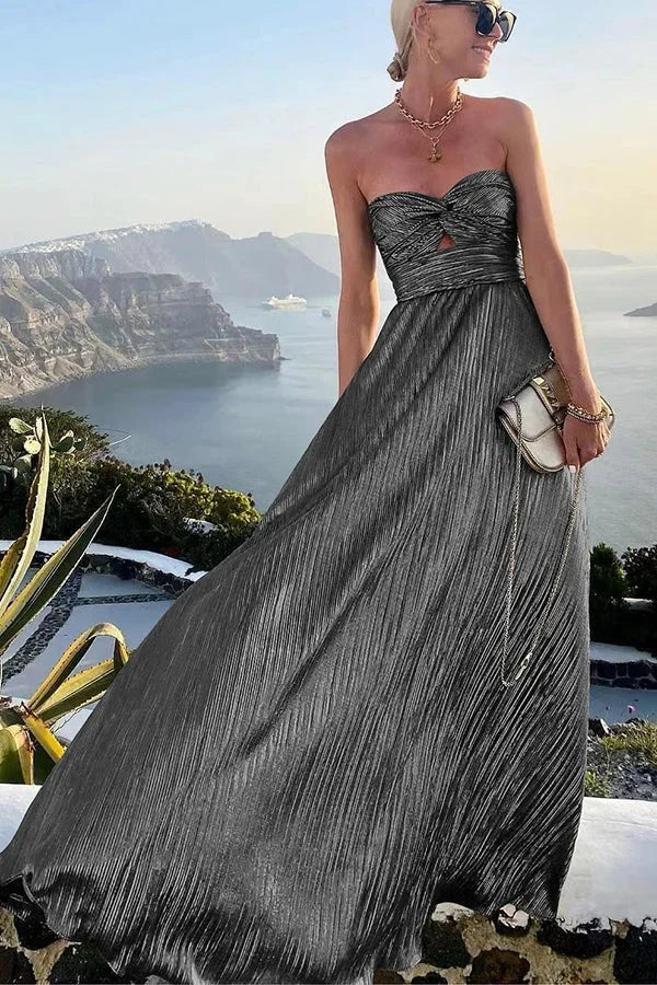 Women's Metallic Strapless Cutout Party Maxi Dress
