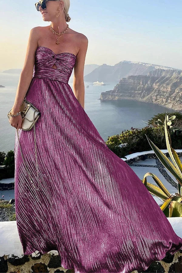 Women's Metallic Strapless Cutout Party Maxi Dress